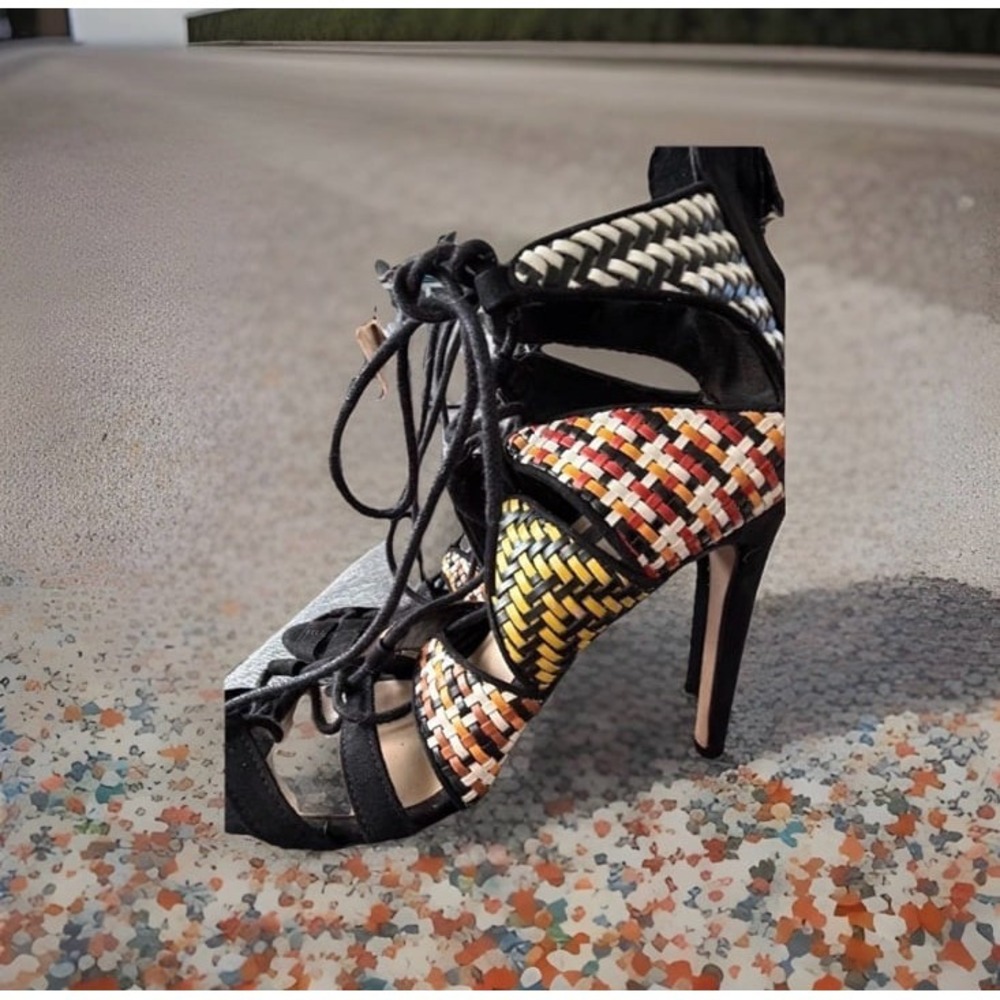 Trendy Chic Sexy Stilleto Designer Stylish Multicolored Woven Shoe Sandals Zara - Picture 3 of 9